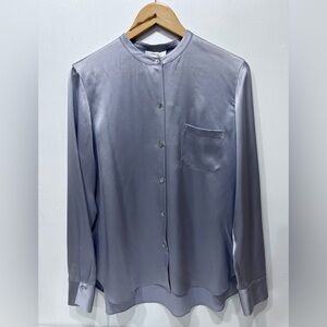 Vince Women's French Lilac Slim Fitted Band Collar Silk Blouse Shirt Size 10